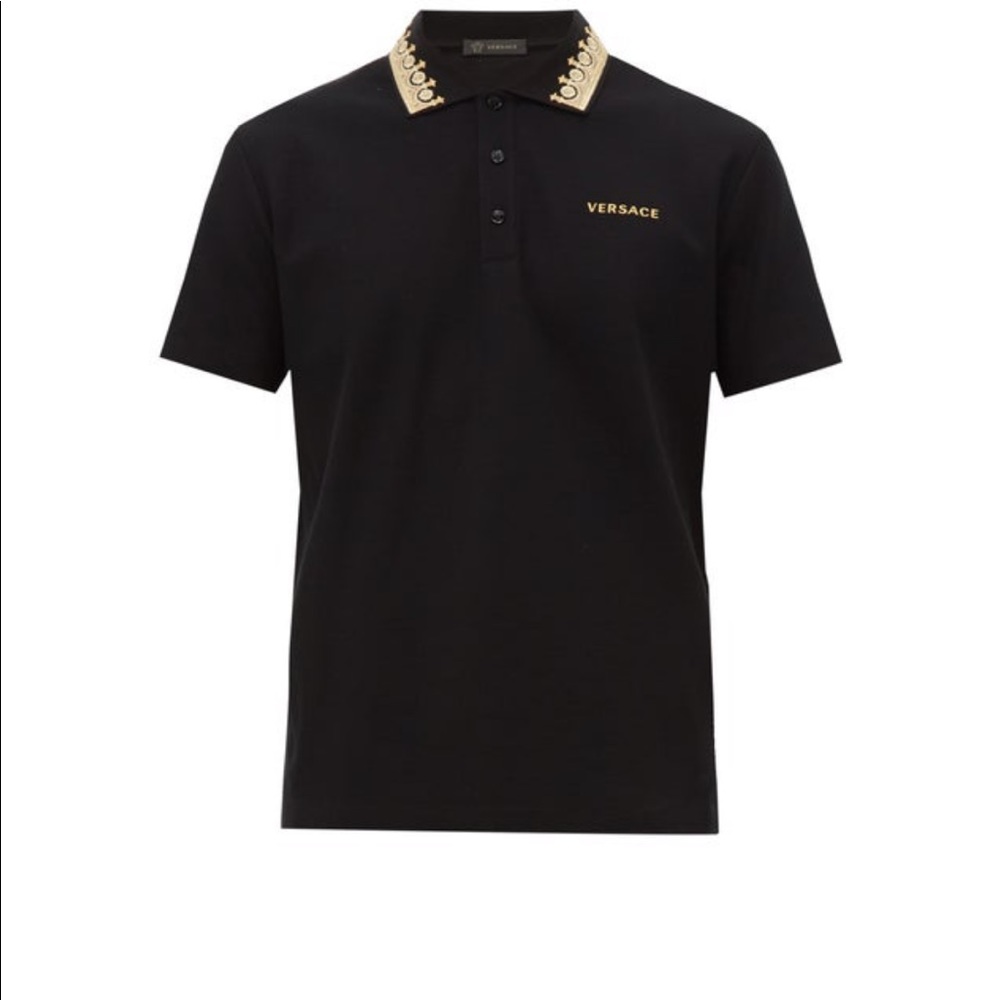 Versace Crown embroidered-collar cotton polo shirt